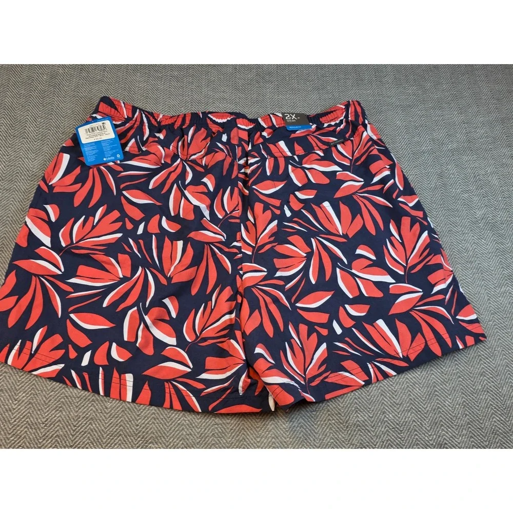 Columbia Sandy River II Printed Shorts Womens 2X Navy Red Leaf AW1418-470 NEW